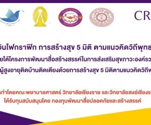 เชิญชมอินโฟกราฟฟิก การสร้างสุข 5 มิติตามแนวคิดวิถีพุทธ ภายใต้โครงการพัฒนาสื่อสร้างสรรค์ในการส่งเสริมสุขภาวะองค์รวมของผู้สูงอายุติดบ้านติดเตียงด้วยการสร้างสุข 5 มิติตามแนวคิดวิถีพุทธ