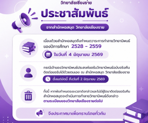 ประชาสัมพันธ์จากสำนักหอสมุดวิทยาลัยเชียงรายหนดวาระการทำลายวิทยานิพนธ์ ของปีการศึกษา 2528–2559 ในวันที่ 4 มิถุนายน 2569